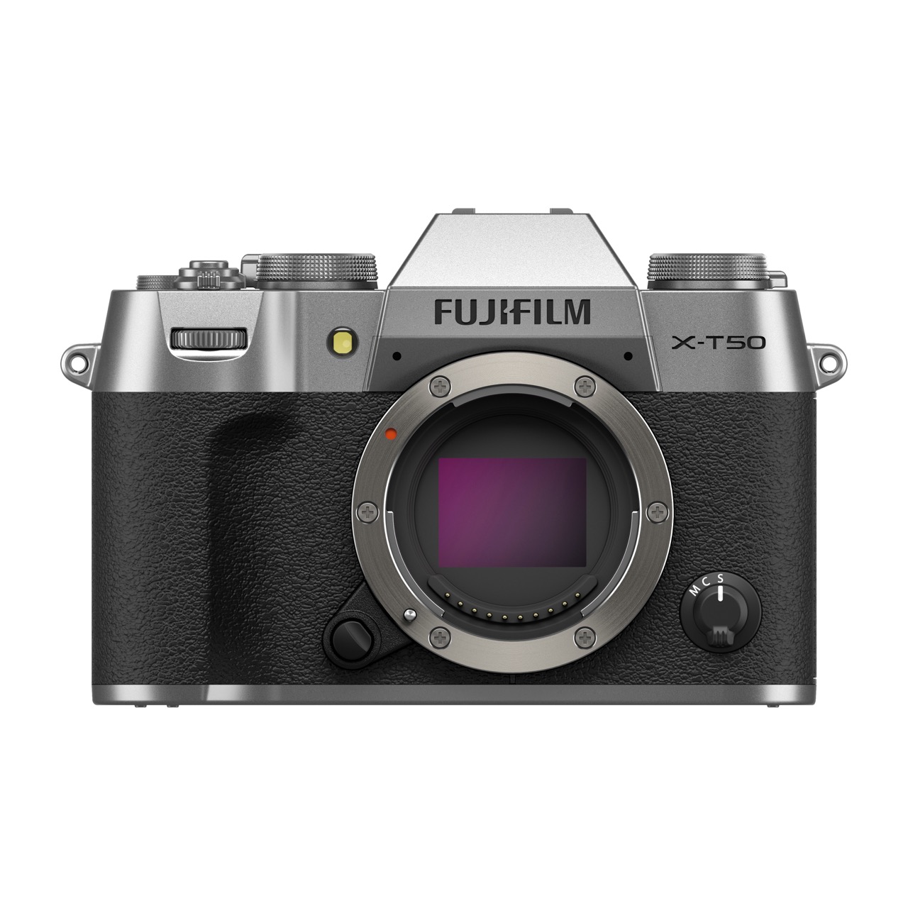 Fujifilm X-T50 Kamera in Silber miit dem Sensor sichtbar