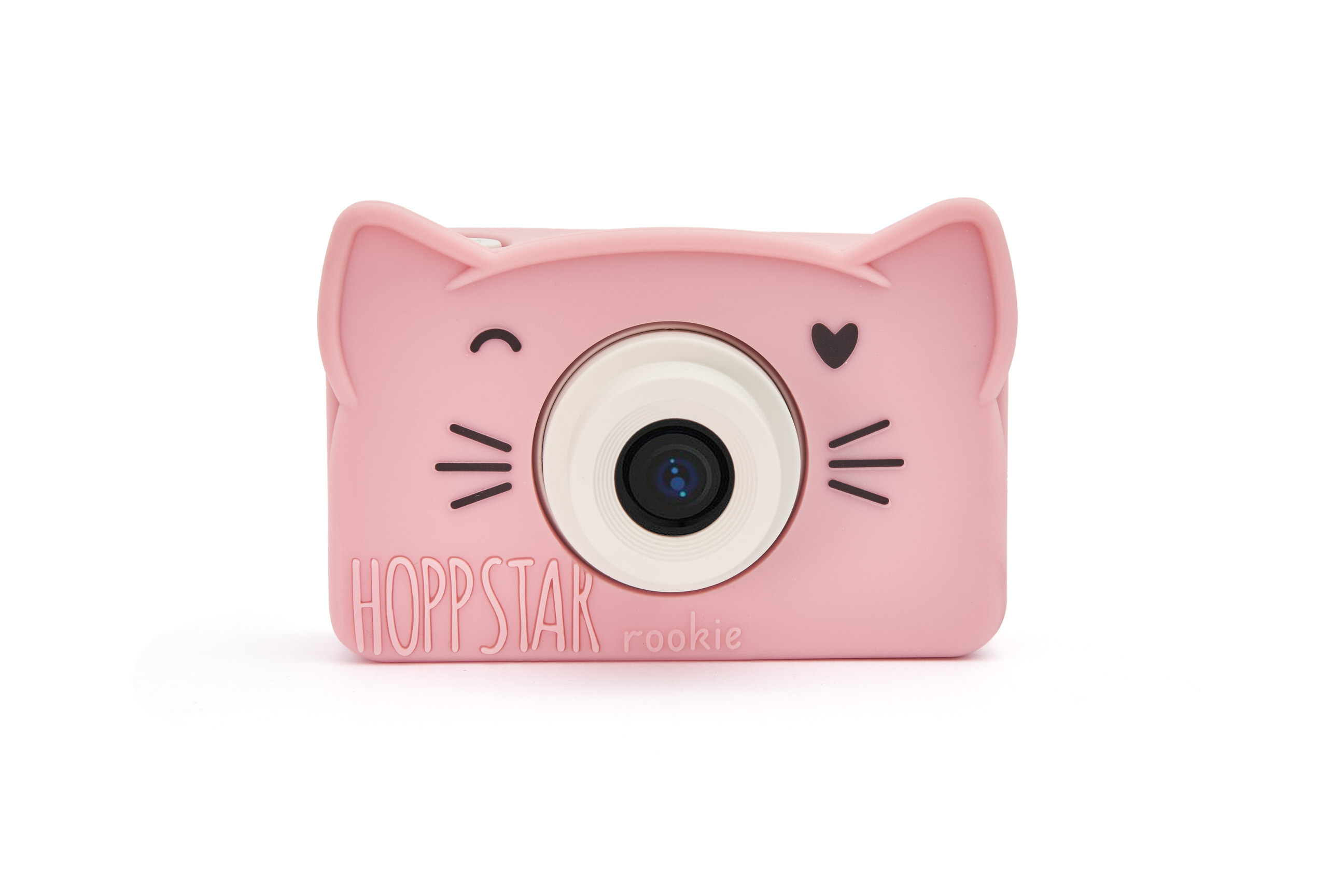 Hoppstar Rookie Kamera mit Katze Blush (rosa) Silikobhülle, Frontalansicht