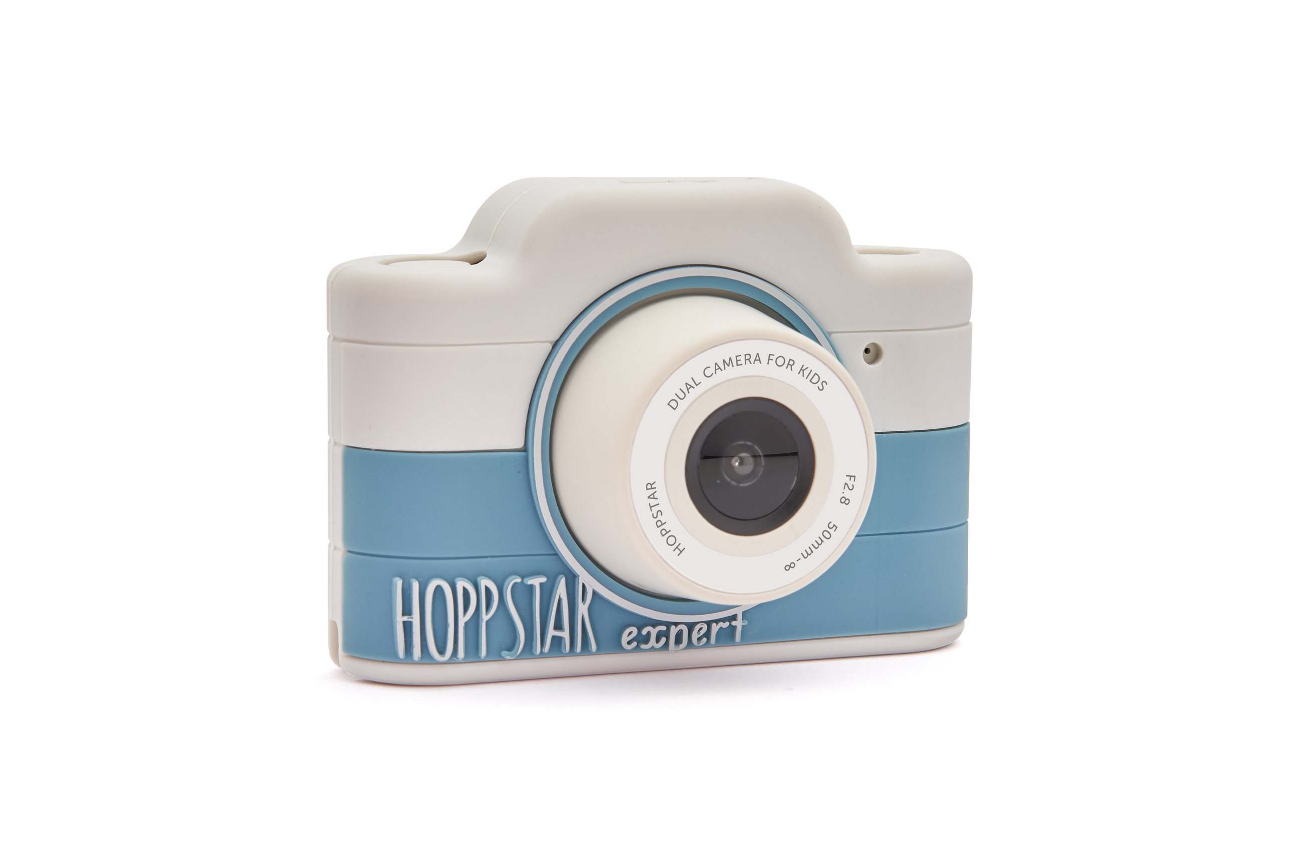 Hoppstar Expert Kamera mit Yale (blau/weiß) Silikonhülle, Frontalansicht leicht schräg