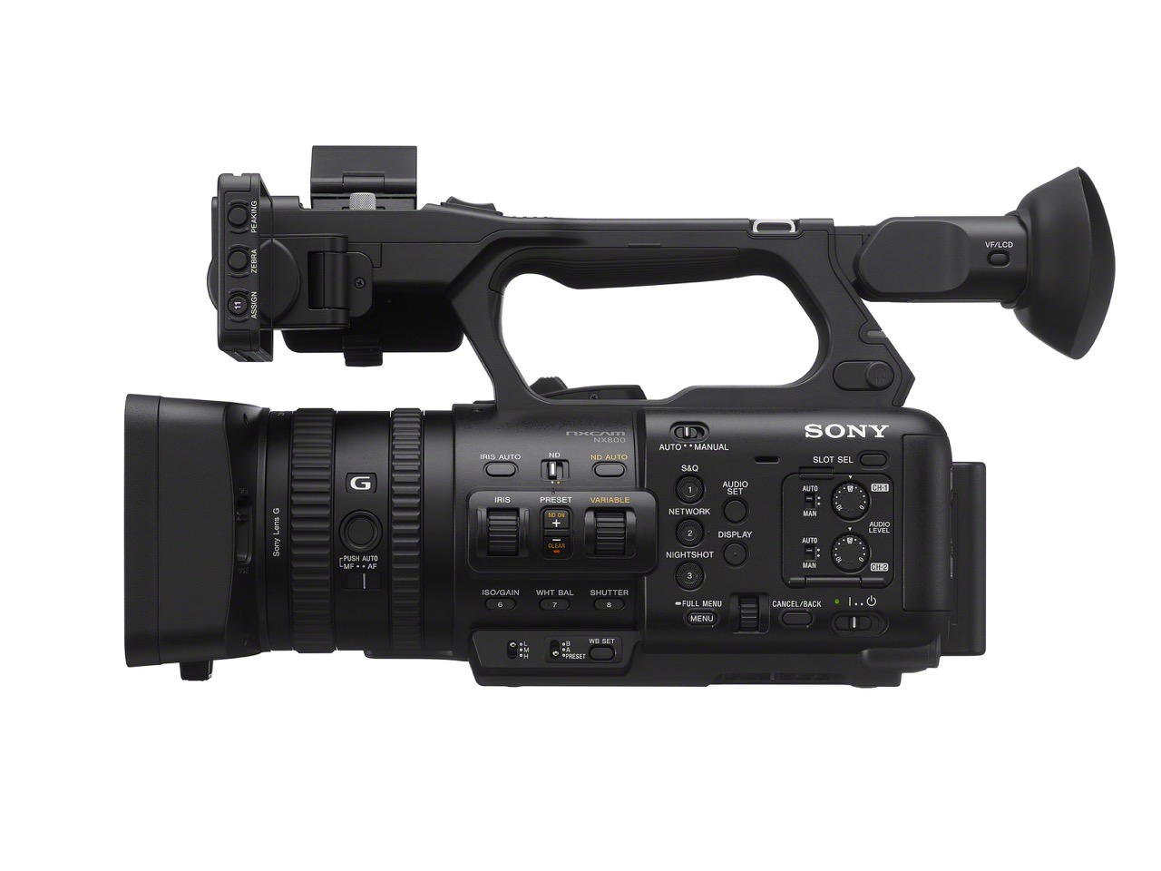 Sony HXR-NX800 Camcorder, ANsicht von Links