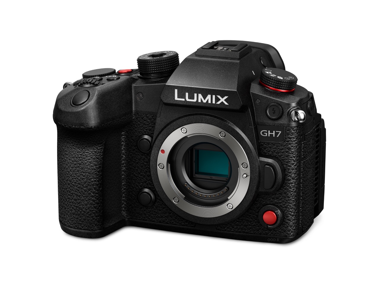 Panasonic Lumix DC-GH7 Kamera, Ansicht von Schräg vorne ohne Objektivdeckel