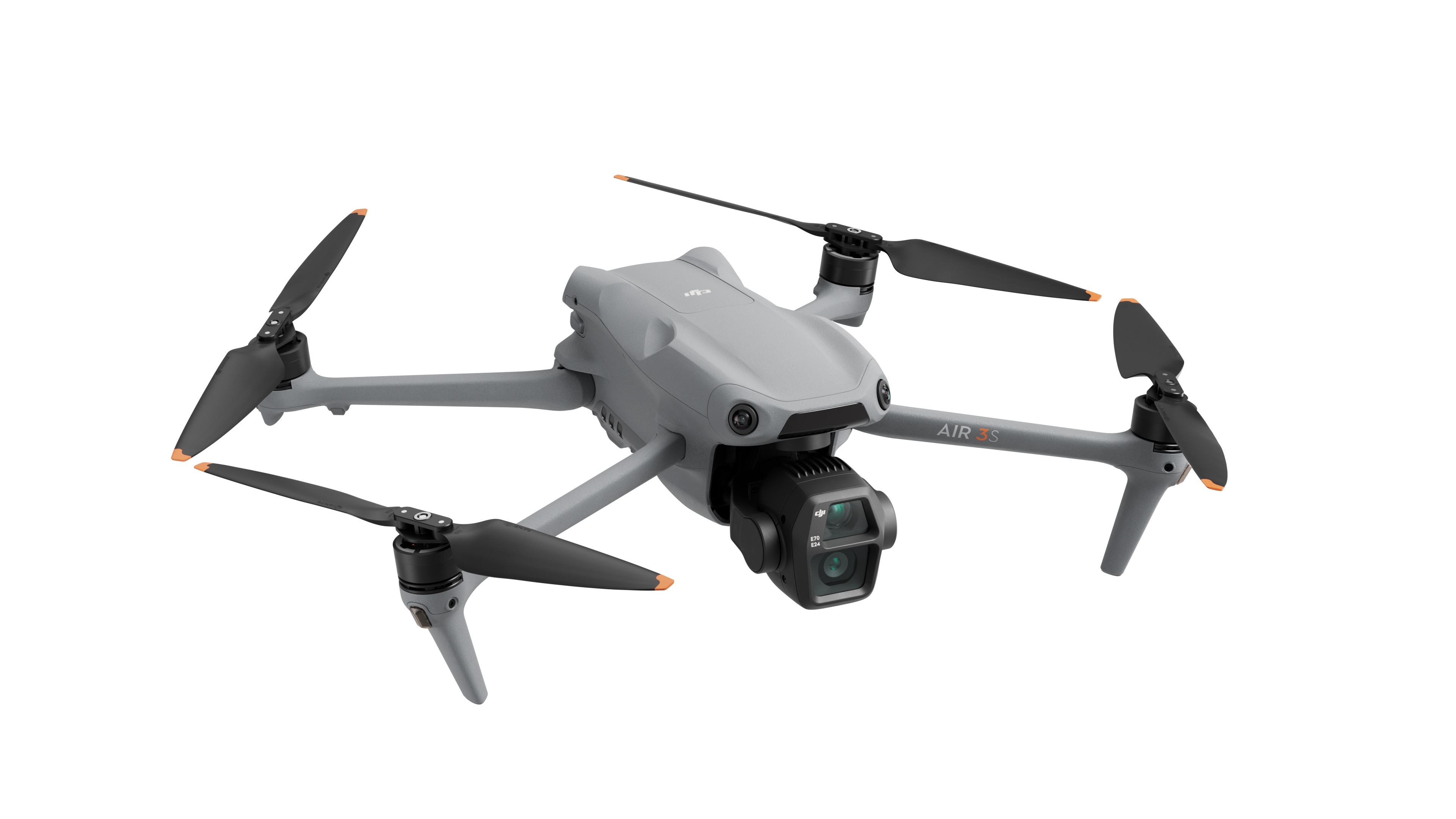 DJI Air 3S Kameradrohne, Ansicht Frontal Schräg Oben Rechts