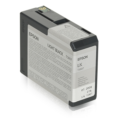 Epson T5807-LK Tintenpatrone in der Farbe Schwarz-Hell Ansicht von Schräg vorne Links