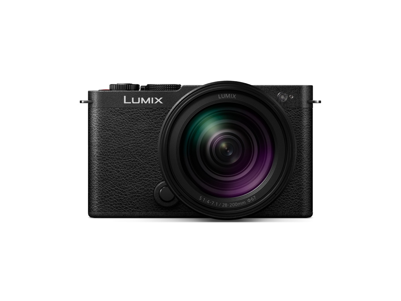 Panasonic Lumix S9 Gehäuse in der Farbe Jet Black mit 28-200mm Objektiv, Fronalansicht