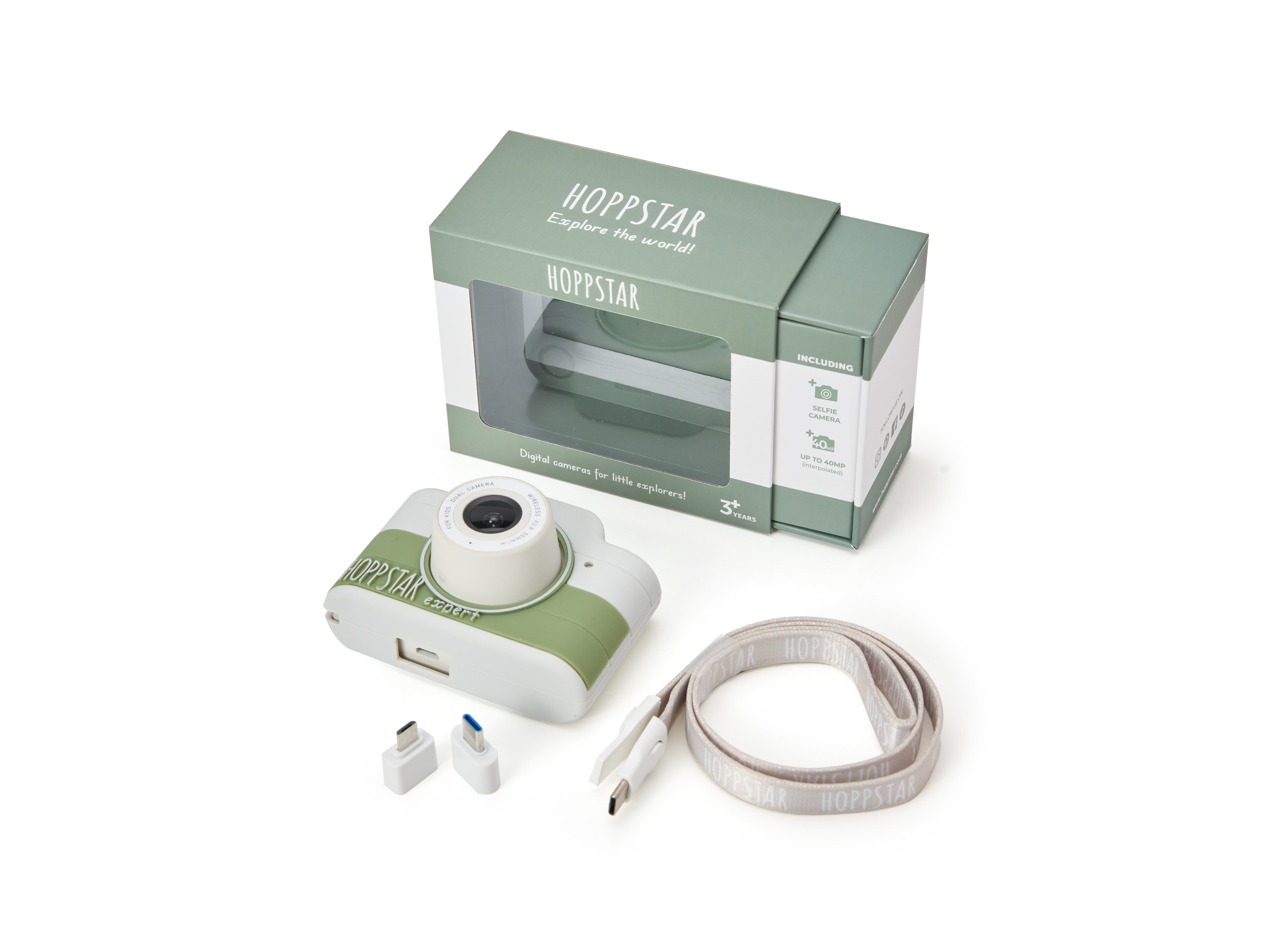 Hoppstar Expert Kamera mit Laurel (grün/weiß) Silikonhülle, kompletter Lieferumfang