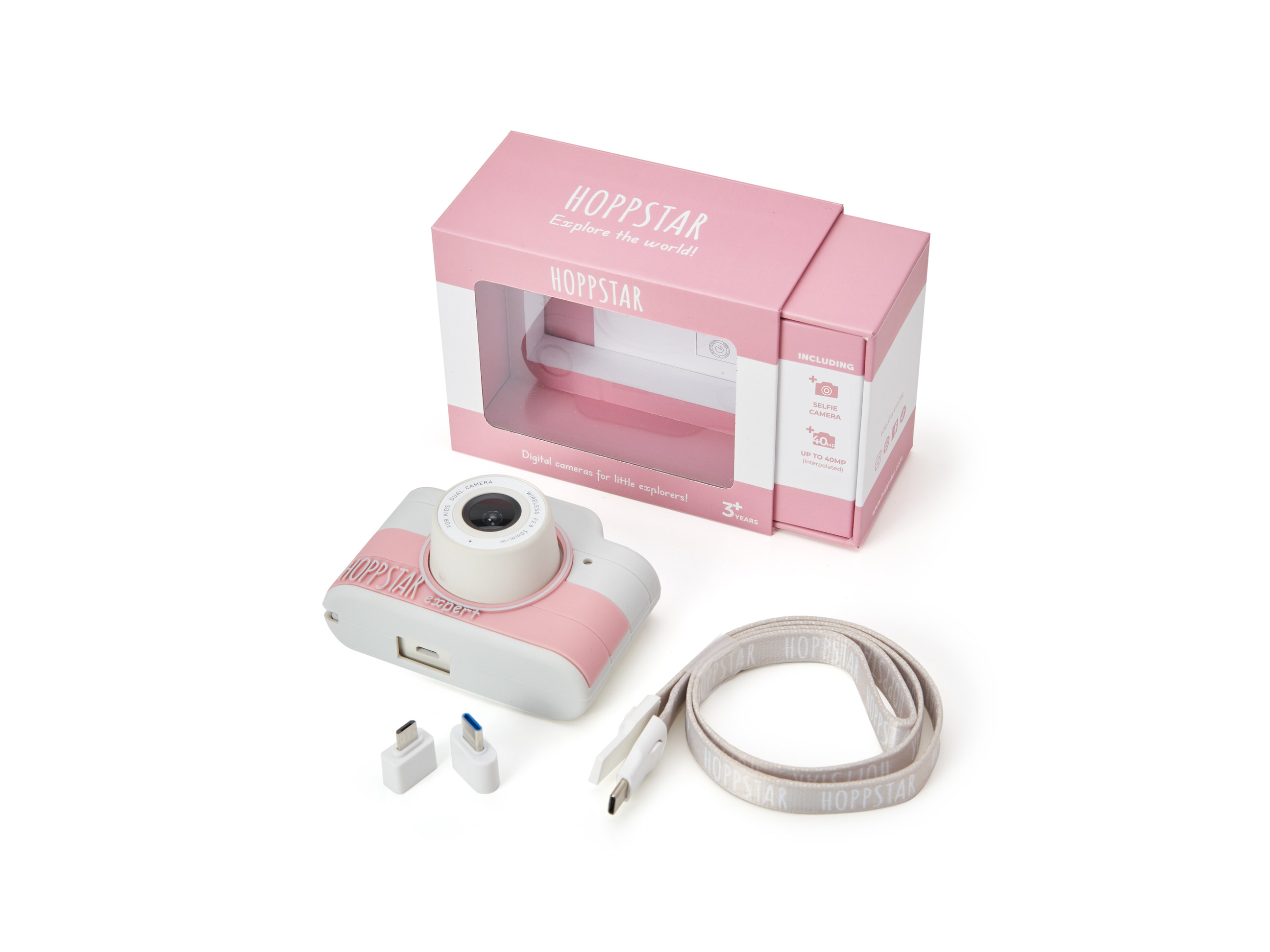 Hoppstar Expert Kamera mit Blush (rosa/weiß) Silikonhülle, kompletter Lieferumfang
