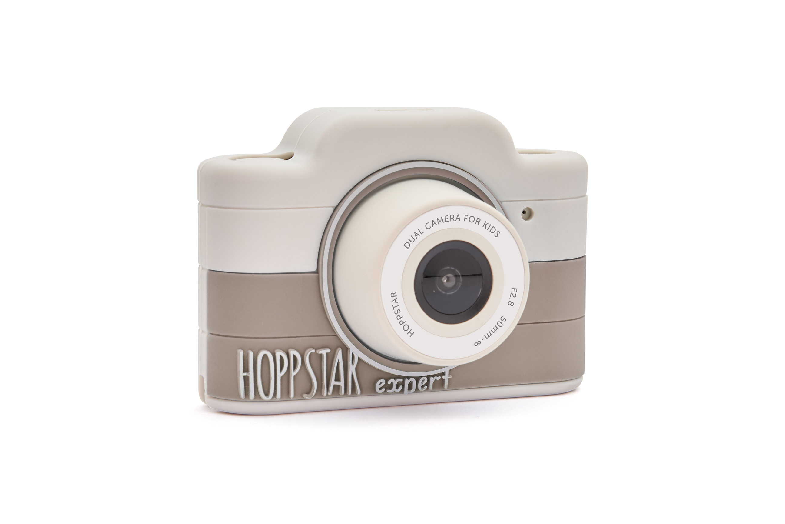 Hoppstar Expert Kamera mit Siena (braun/weiß) Silikonhülle, Frontalansicht leicht schräg
