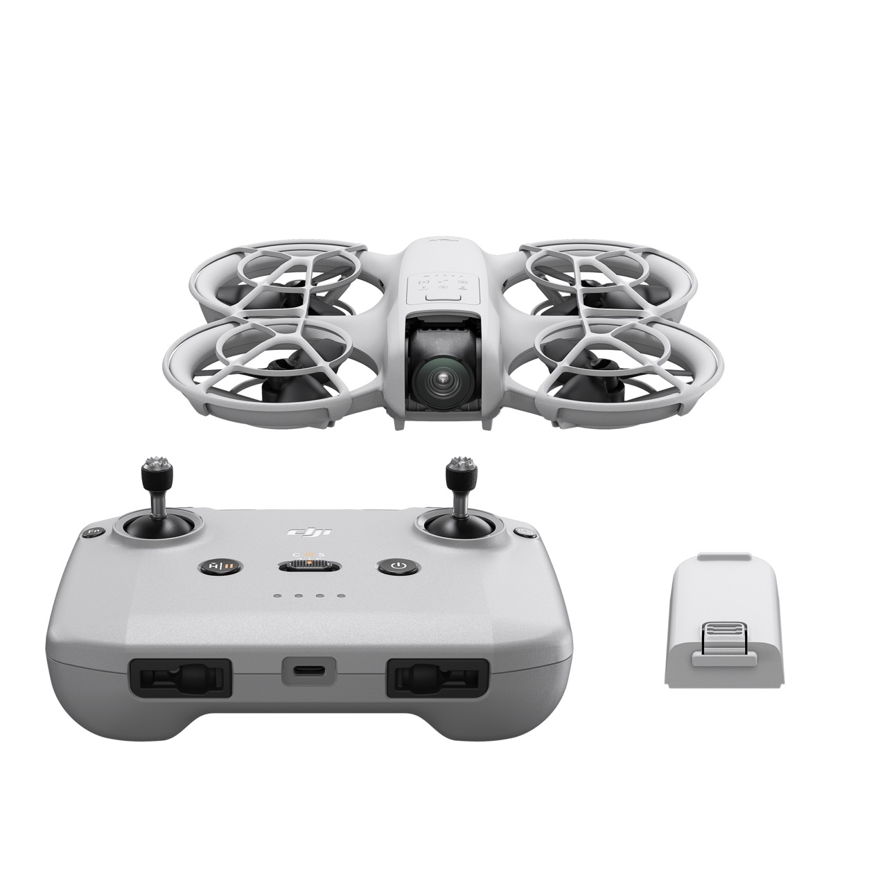 DJI Neo Drohne,  Fly More Combo Cover Bild mit RC-N3 Fernbedienung und einer Intelligent Flight Battery