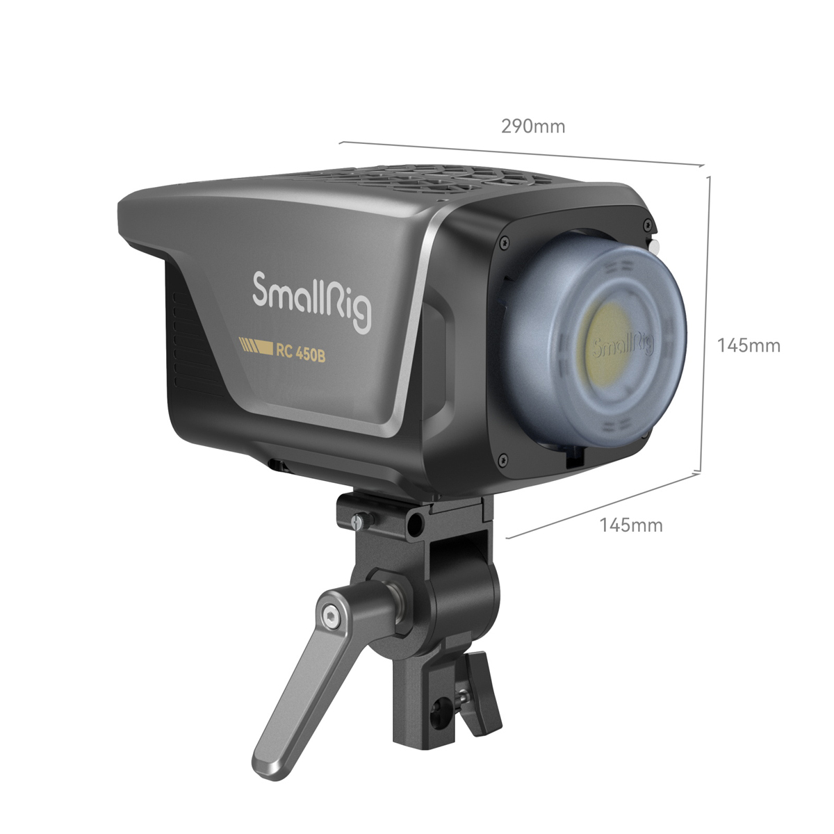 SmallRig 3976 RC 450B Bi-Color LED- Videoleuchte, Frontal Schräg mit Maßen