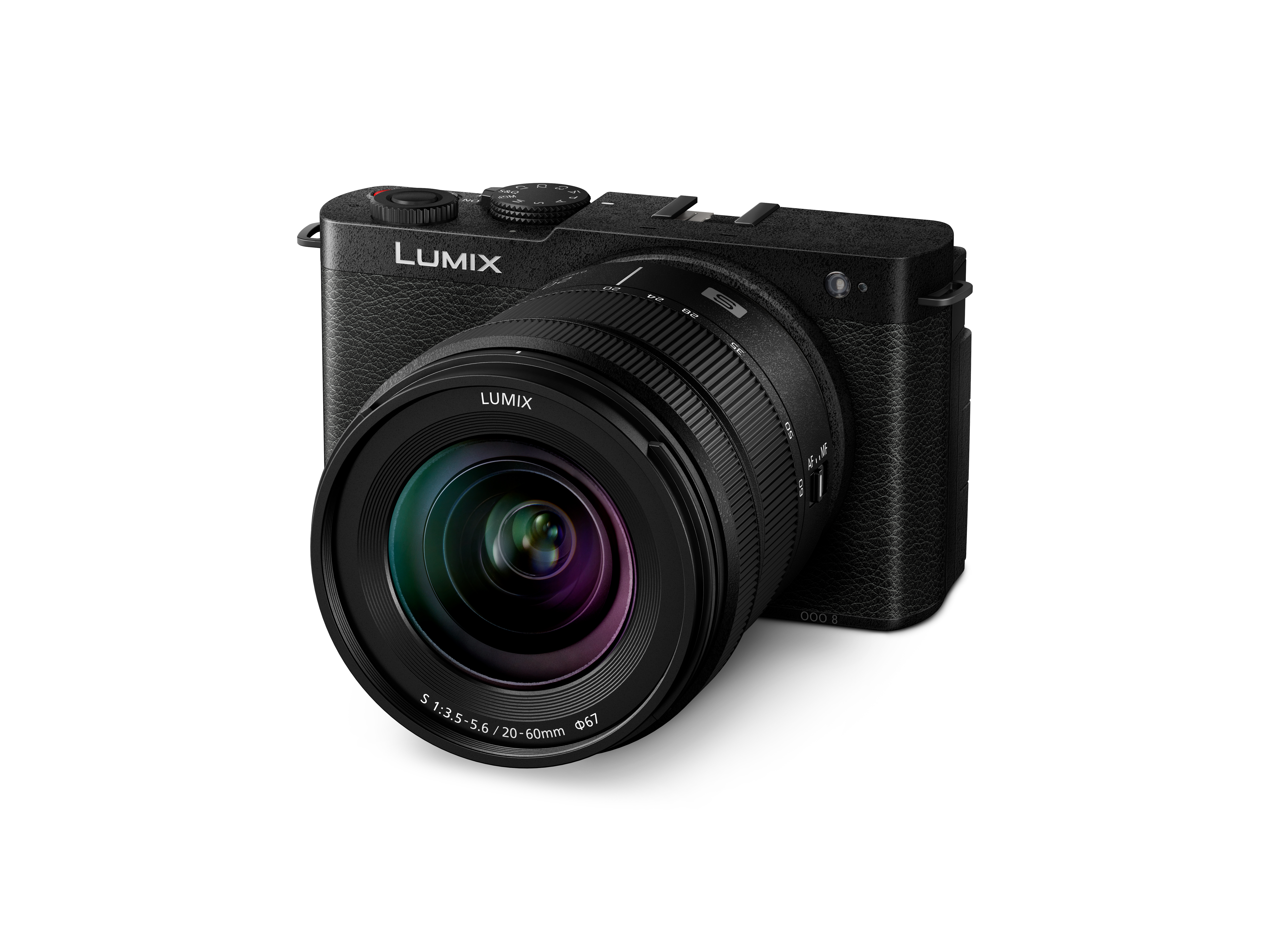 Panasonic Lumix S9 Gehäuse in der Farbe Jet Black mit 20-60mm Objektiv, Ansicht leicht schräg