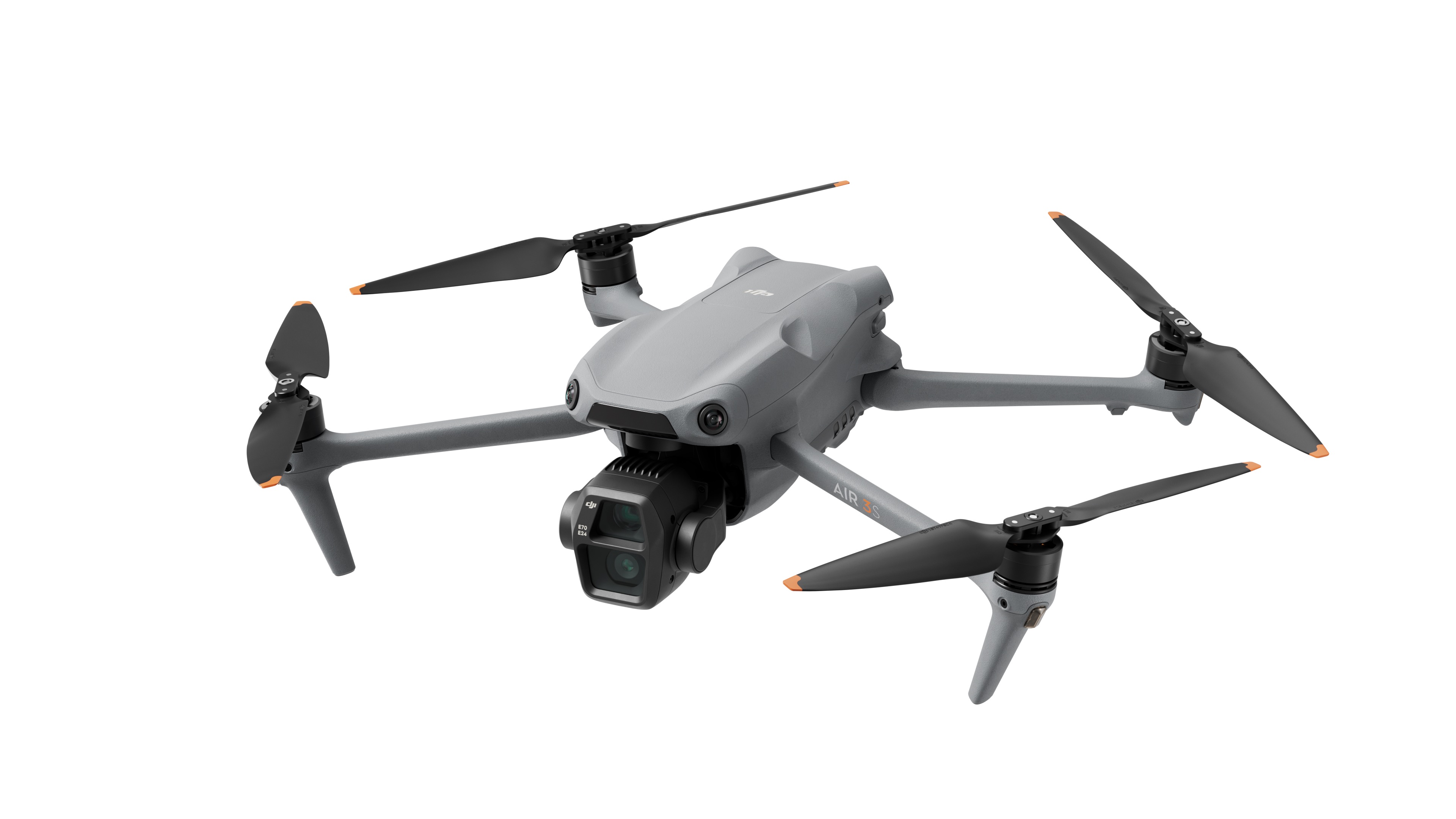 DJI Air 3S Kameradrohne, Ansicht Frontal Schräg Oben Links